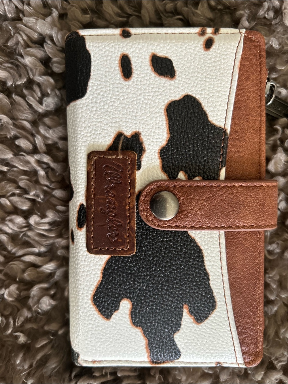 Wrangler White Black Brown Cowhide Print Wallet